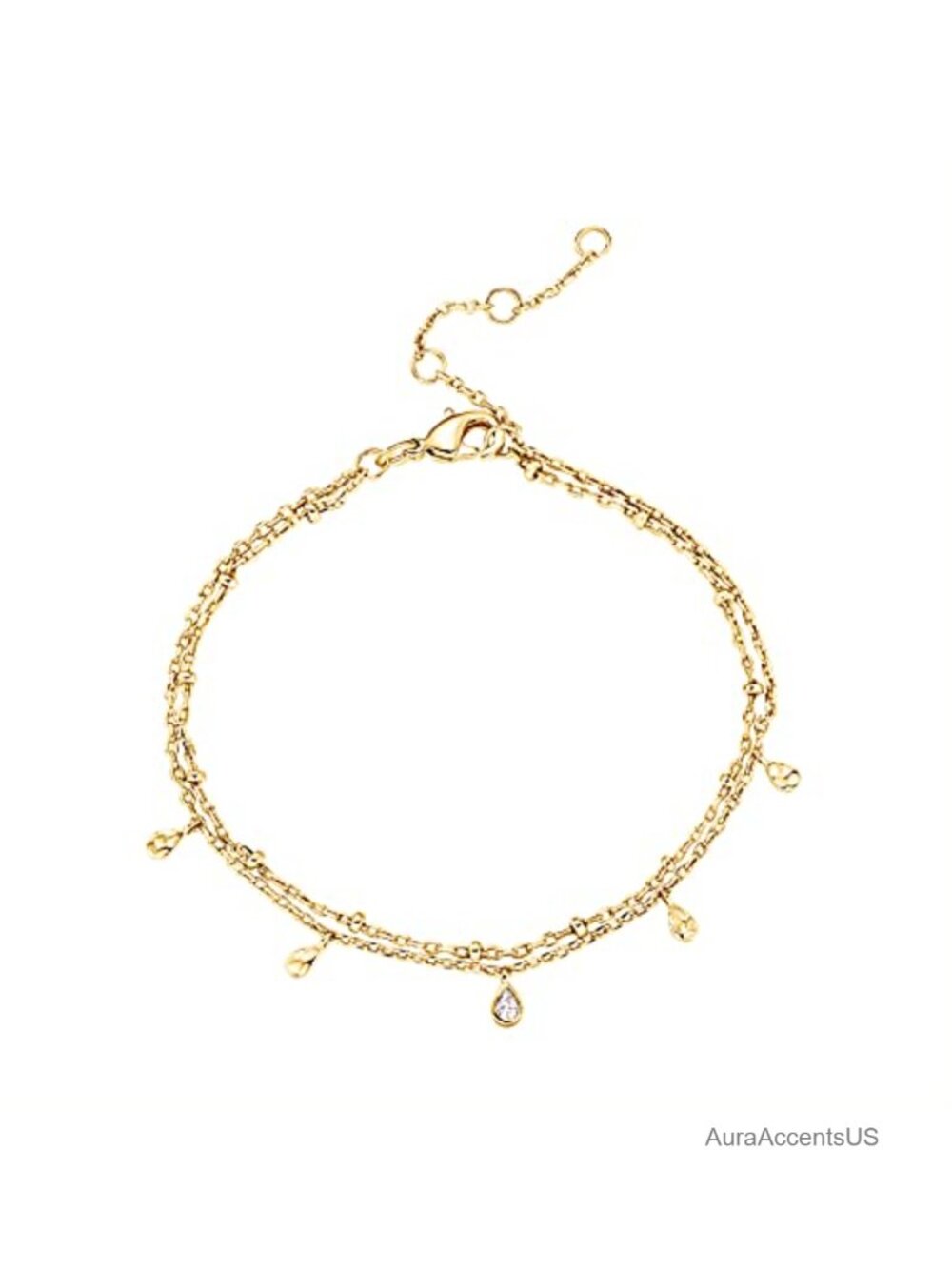 14K Gold Plated Beaded Link Bracelet for Women Stackable Dainty Gift